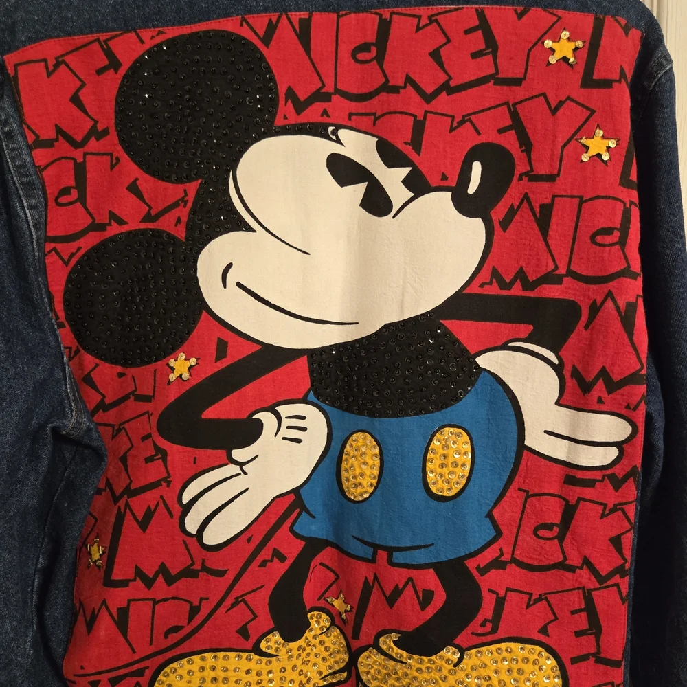 Vintage Disney Blue Denim Jacket With Mickey Mouse Sequins Size Large - Picture 10 of 16